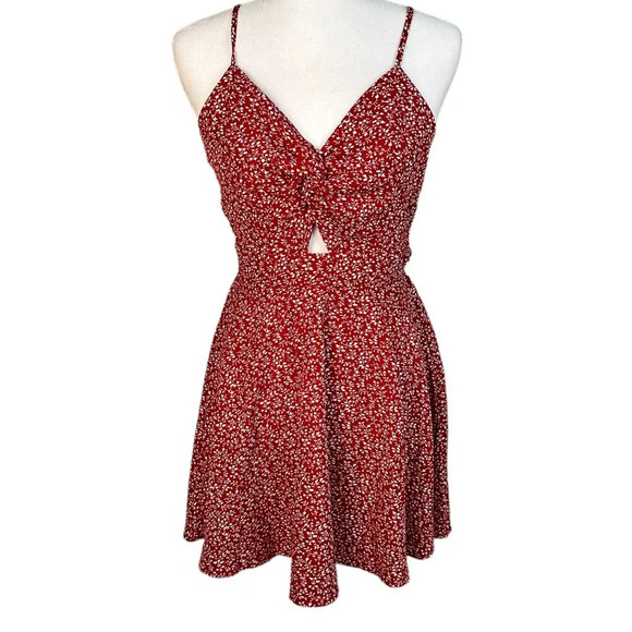 SHEIN Red Floral Cut Out Tie Back Mini Dress Sundress - small - Picture 1 of 10